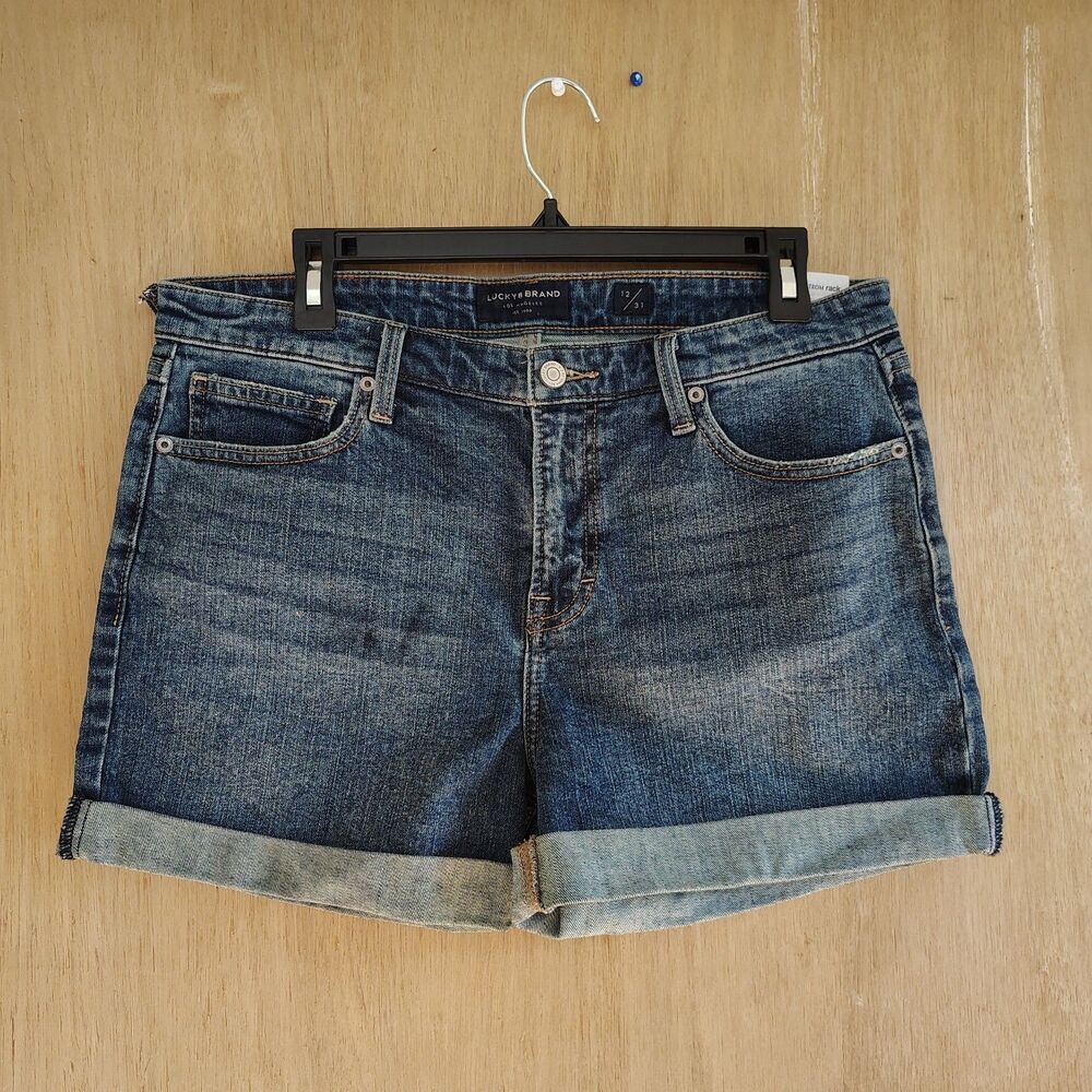 Lucky Brand Shorts Womens 12/31 Blue Denim The Roll Up Distressed Stretch Casual